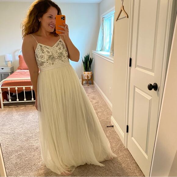 NWT Needle & Thread Bridal Cream Embellished Tulle Maxi Dress 4 - Picture 4 of 13